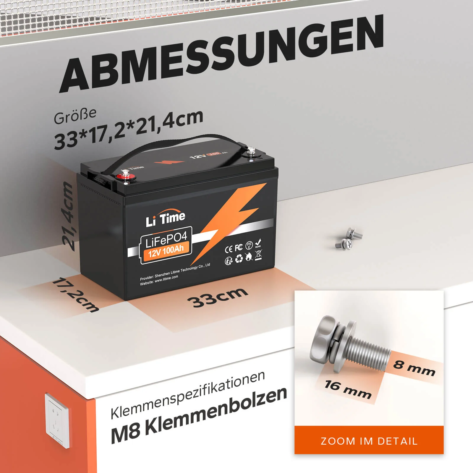 LiTime LiFePO4 12V 100Ah Tiefentladung Lithium Batterie - Image 8