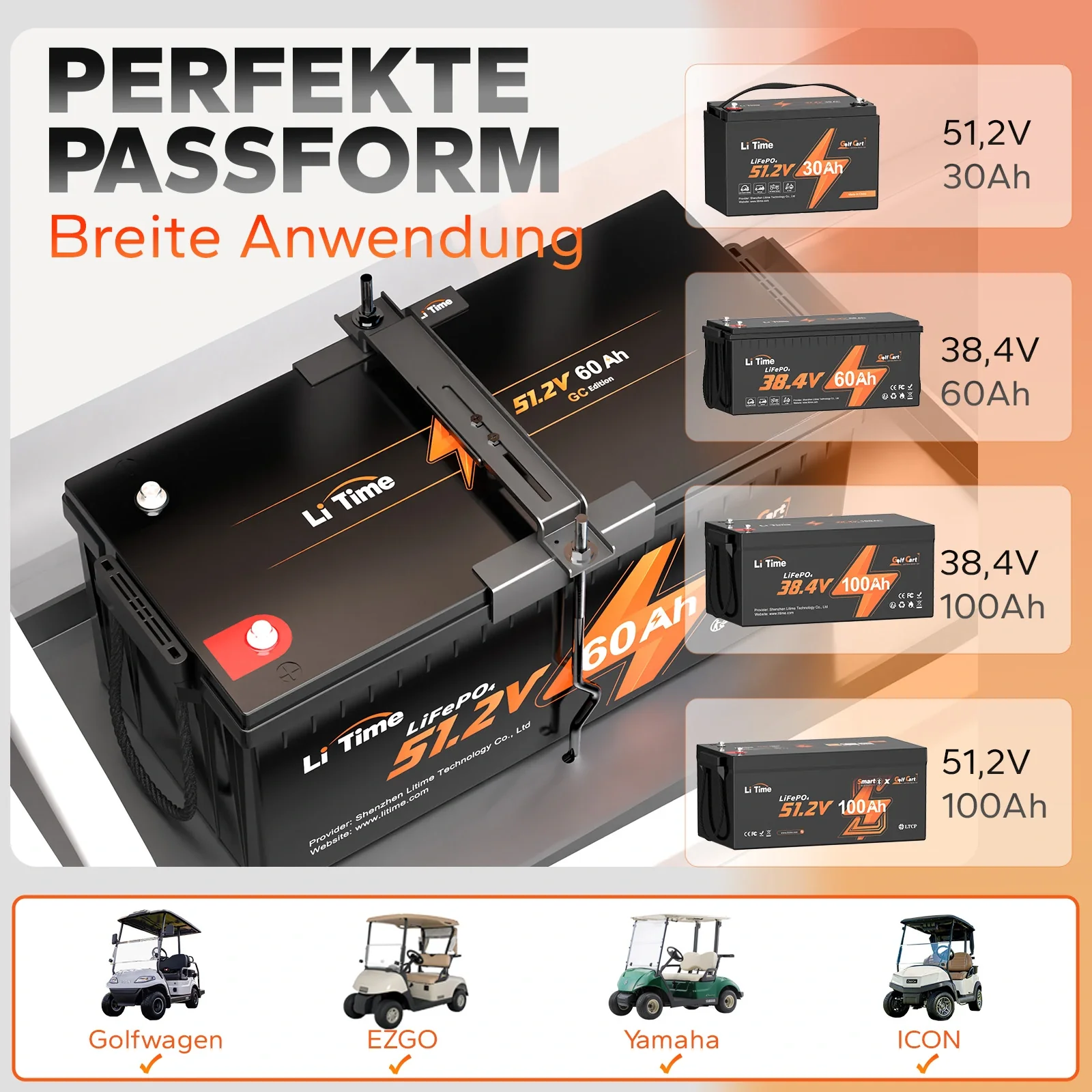 LiTime Schwerlast-Batteriehalterungsset für Golfwagen mit Klemmen und Bolzen - Image 6