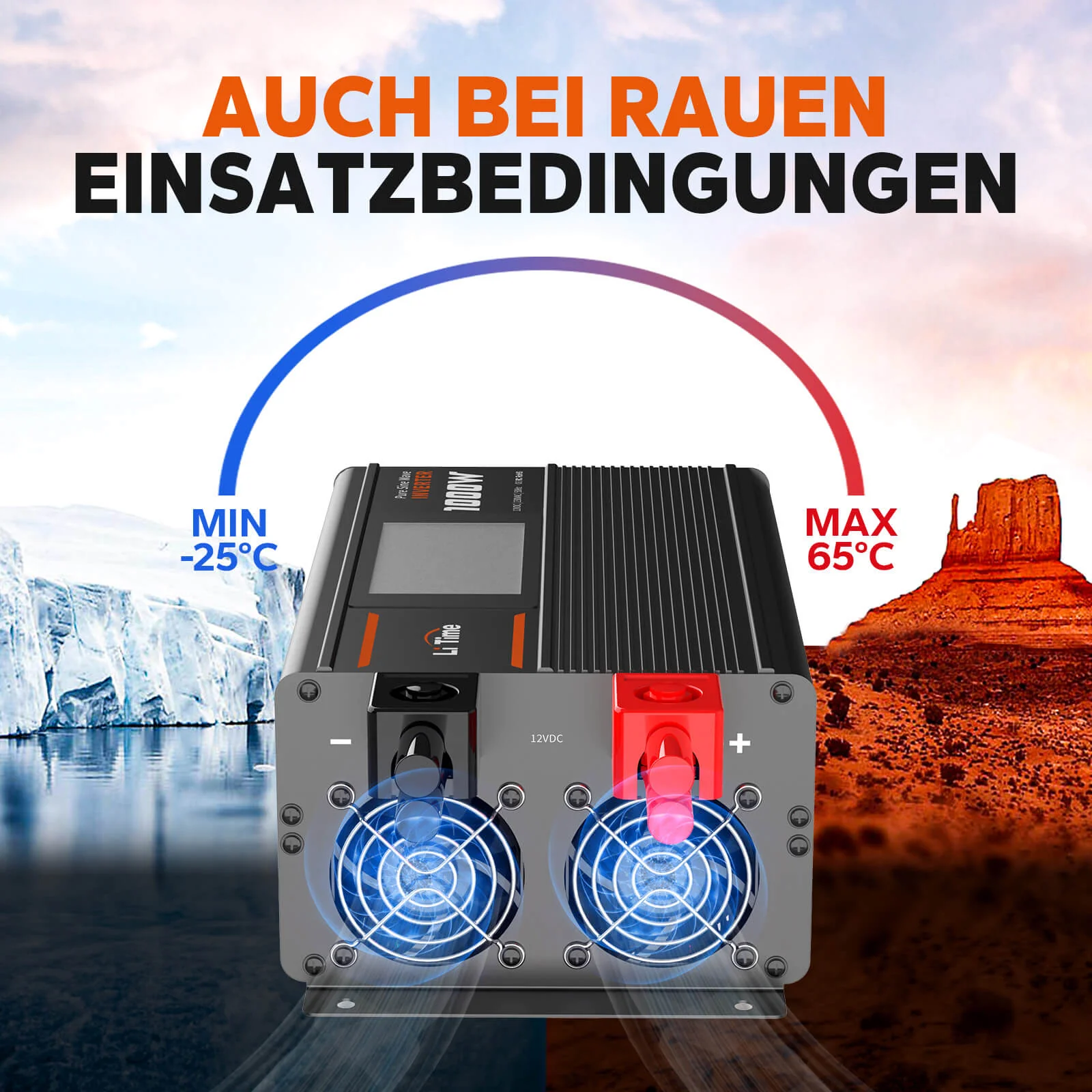 LiTime 1000W Reiner Sinsuswellen Wechselrichter 12VDC zu 230VAC Konverter - Image 7