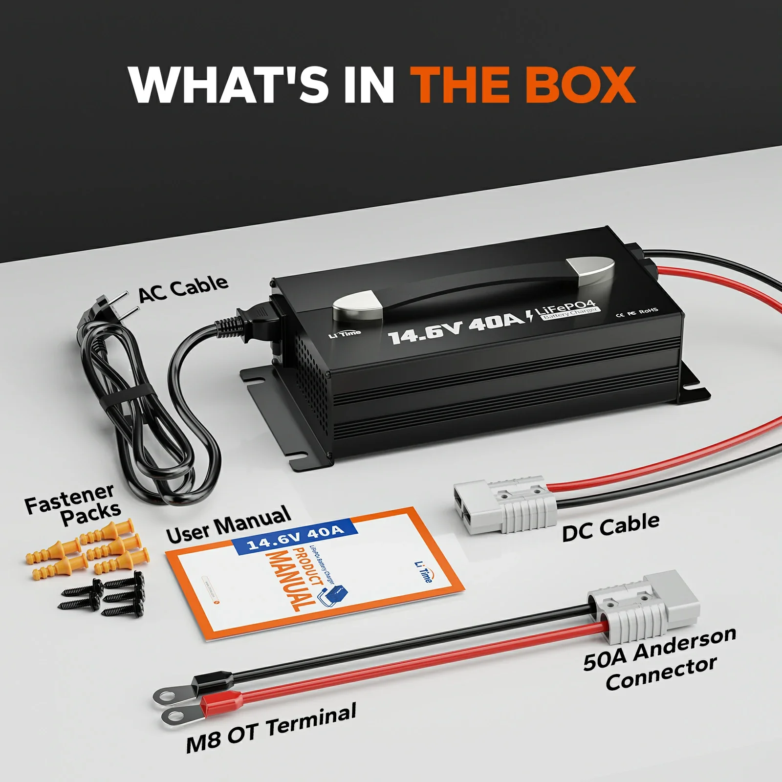 LiTime 12V (14.6V) 40A montierbares Lithium-Akku-Batterieladegerät mit Handgriff - Image 10