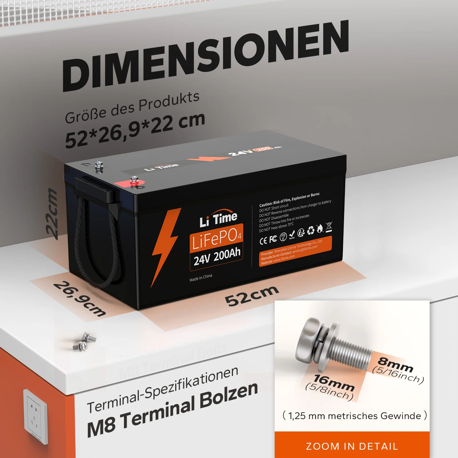 LiTime LiFePO4 24V 200Ah Group 8D Deep Cycle Lithium Batterie - Image 7