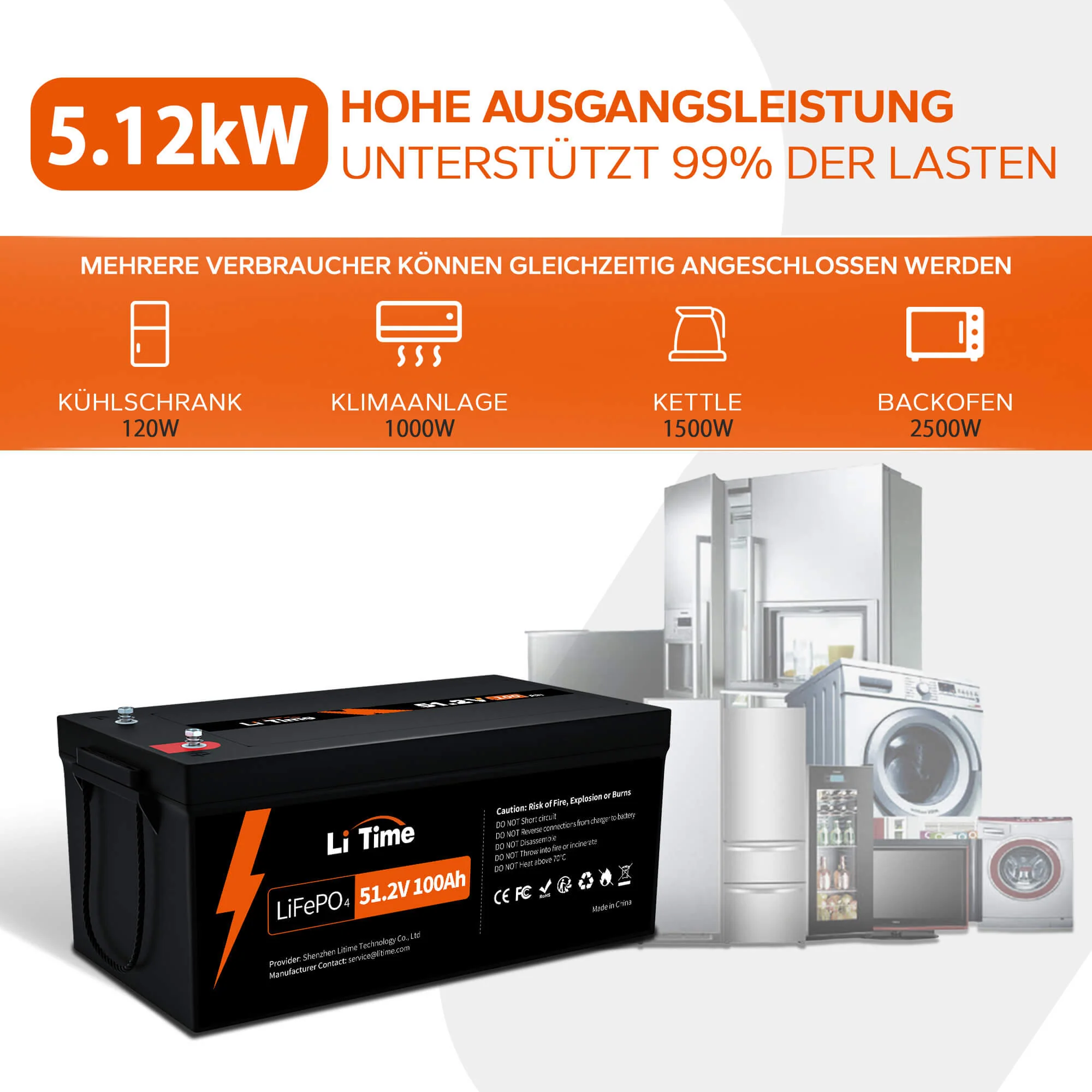 LiTime 51,2V 100Ah LiFePO4 Lithium Batterie mit 64 Zellen & 1 gratis 58,4V 10A LadegerĂ€tđ - Image 5