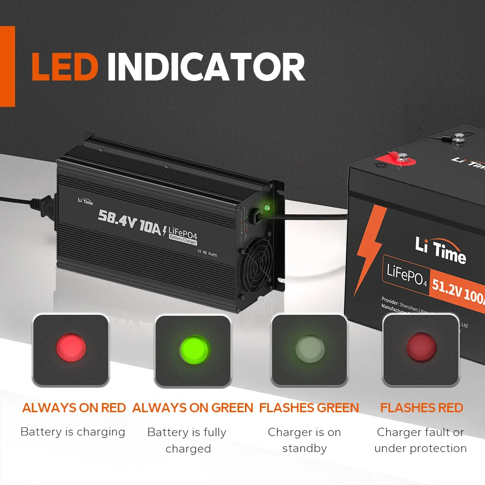 LiTime 58,4V 10A LiFePO4 Batterieladegerät für 51.2V LiFePO4 Batterie, mit intelligenter 0V-Ladefunktion - Image 4
